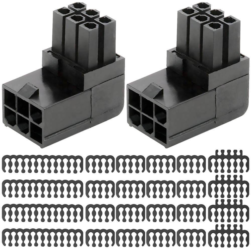 Xiatiaosann 6-pin ATX 90-degree GPU Graphics Card Power Adapter, Right Angle 6-pin Female to 6-pin Male PC GPU Power Connector, Upward Angle (2-pack,