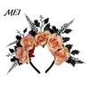 Streetwear Gothic Hairband for Women Halloween Rose Headband, Flower Leaf Crown Hair Hoops Bands, Floral Party Headpiece Cosplay Dress Up Accessories