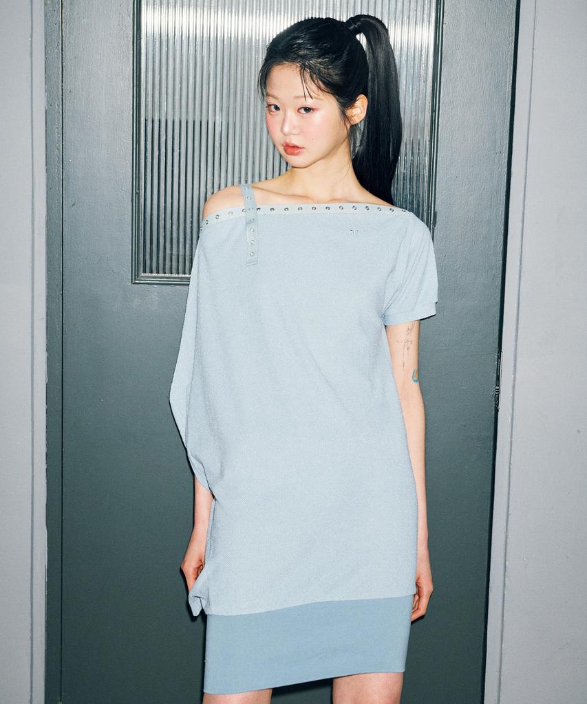Nilring D07.00 Unbalanced Boat Neck Short-Sleeved Dress _ Mint