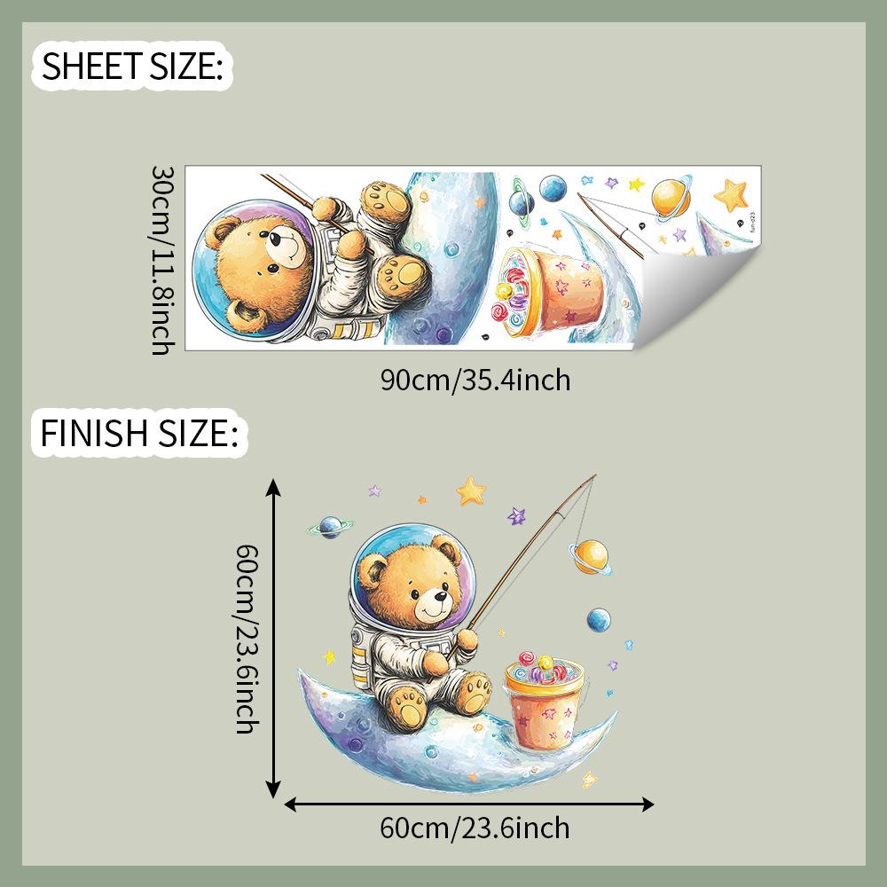 

Мультяшный медведь-астронавт, ловящий звезды, наклейки на стену для украшения и декора спальни, гостиной, дома