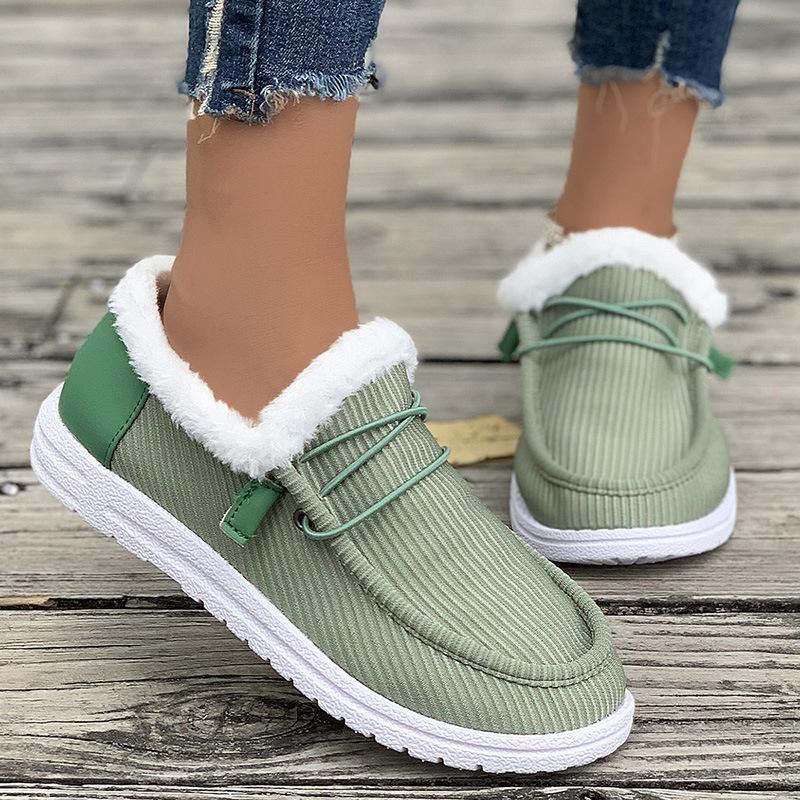 Pantofi de bumbac pentru femei toamnă și iarnă noi culoare solidă vârf rotund talpă plată mărime mare cald și cu catifea pentru femei cu un singur pedale