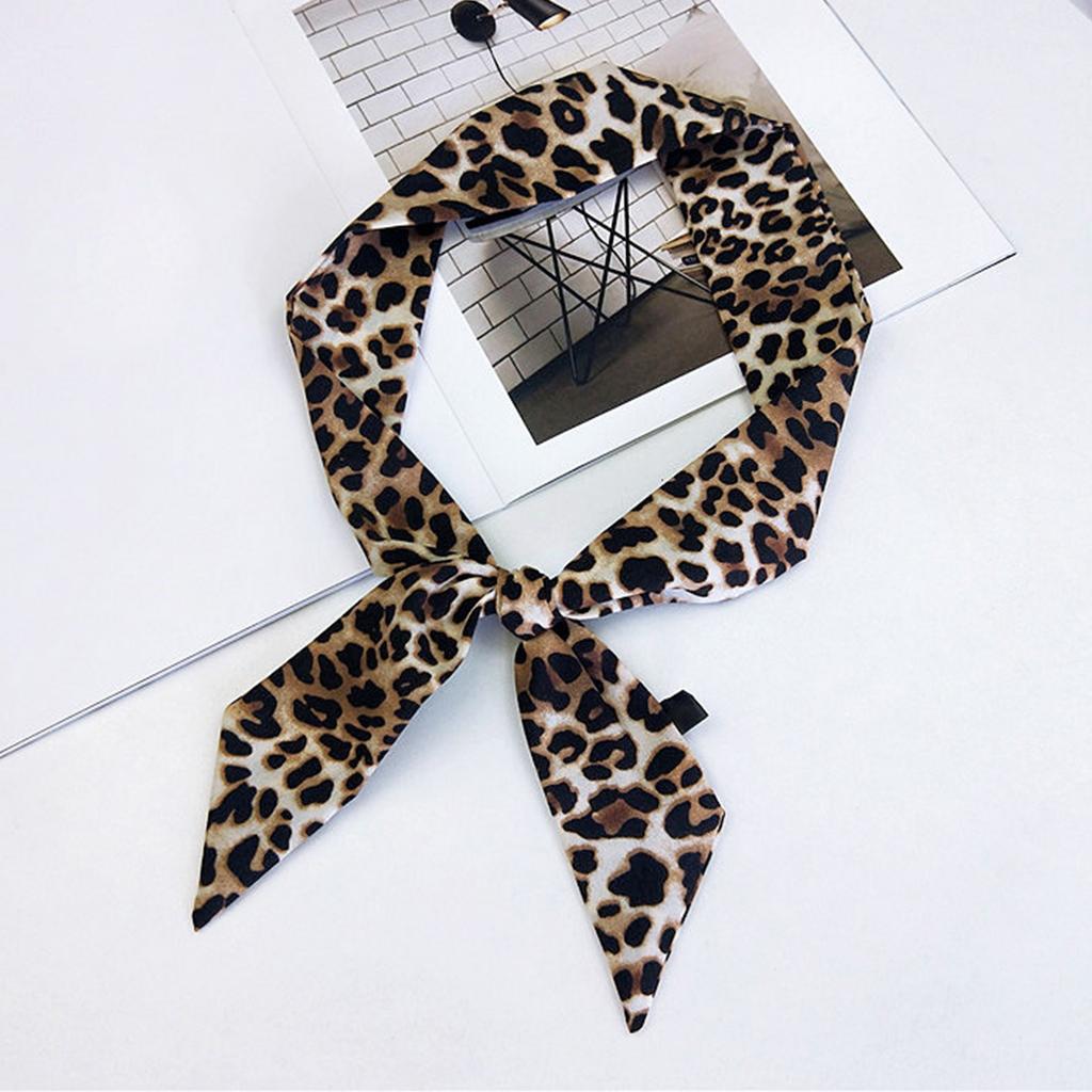Leopard Print Narrow Silk Scarf for Women Girls Short Necktie Scarf Fashionable and Versatile Accessory for Any Outfit