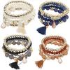 4Pcs/Set Women Ethnic Multilayer Resin Beads Tassels Cuff Bracelets Fashion Jewelry