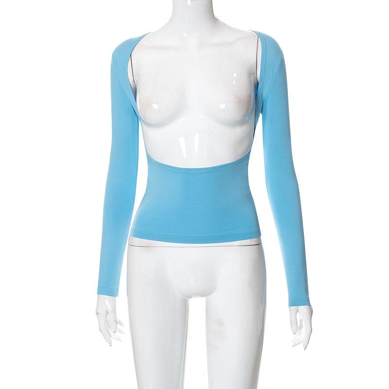 GMXIA Women's Autumn Solid Color Reversible Two-wear Small Top Woman