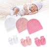 3er-Set Stillhauben und Fäustlinge für Neugeborene Maschinenwaschbar Baby Fötusmütze Handschuhe für 0 bis 1 Monat Weicher Stoff Kopfbedeckung