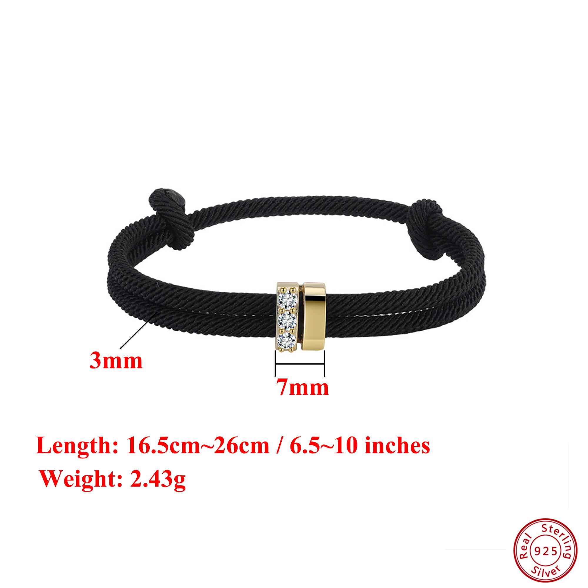 

EFFIE QUEEN 925 Sterling Silver 14K Gold AAAA Cubic Zirconia Ornament With Black Rope Chain Bracelet Adjustable Present APB07