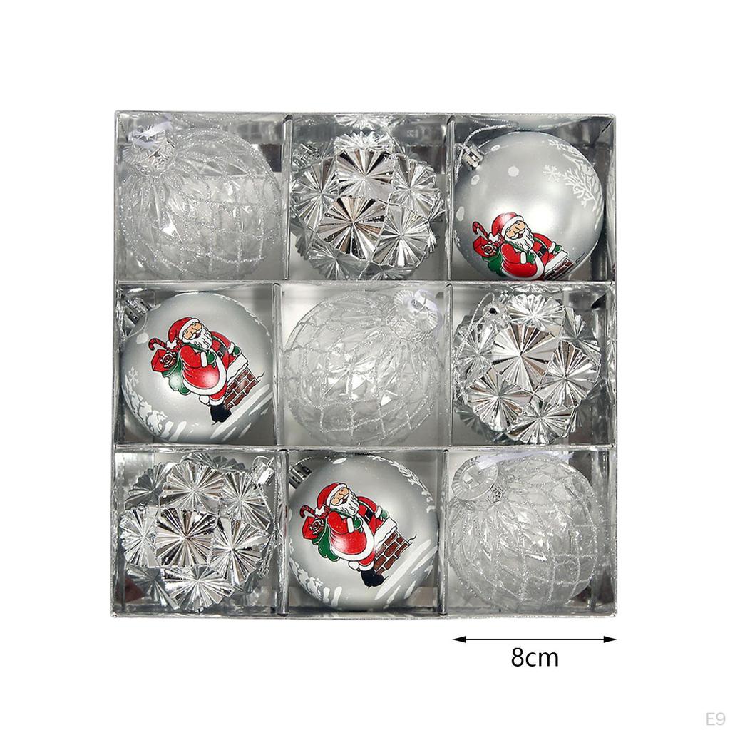 9Pcs Christmas Ball Baubles Xmas Tree Hanging Pendants Party Supplies Decor for Window Yard