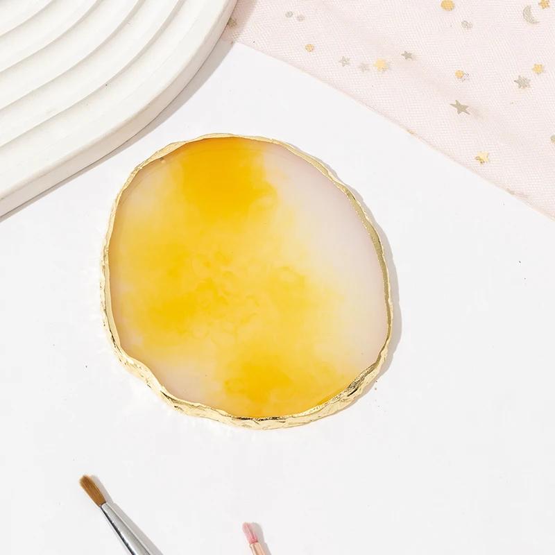 1PC Runde Harz Achat Stein Nail art Palette Falsche Nagel Tipps Mischen Farbe Zeichnung Palette Gel Polnisch Display Regal maniküre Werkzeug