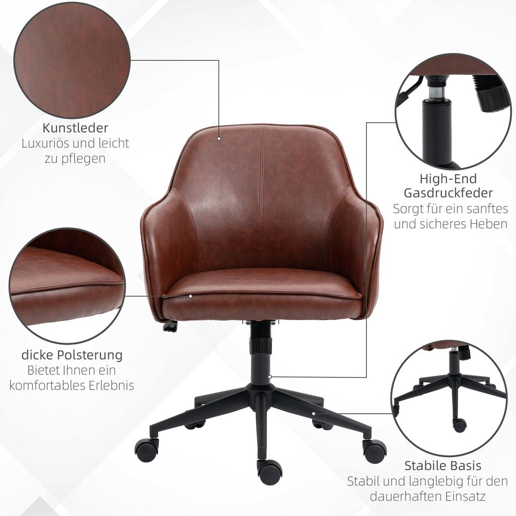 Office Chair, Height-Adjustable, Swivel Function, 58.5 cm x 62 cm x 91 cm, Brown