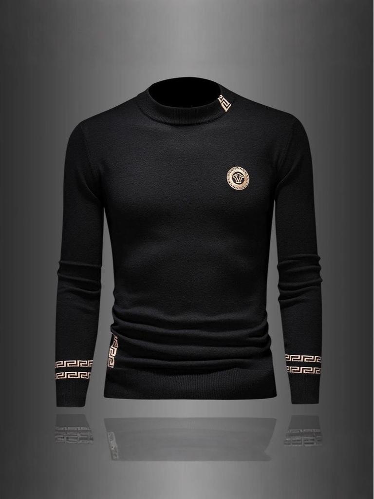 European Trend: Men's Embroidered Wool Sweater - Autumn/Winter Long Sleeve Knit Pullover