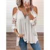 Summer Sexy Plus Size Lace T-shirt Women's Clothing Tunic Casual Elegant Half Sleeve Tops V Neck Zipper Off Shoulder Oversized Tees