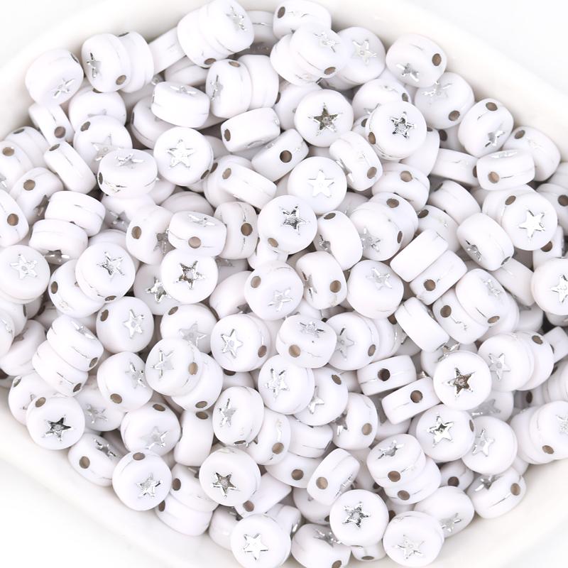 100pcs/Lot Acrylic Beads Flat Circular Shape Colorful Star Beads Loose Beads For DIY Jewelry Bracelet Necklace Accessory