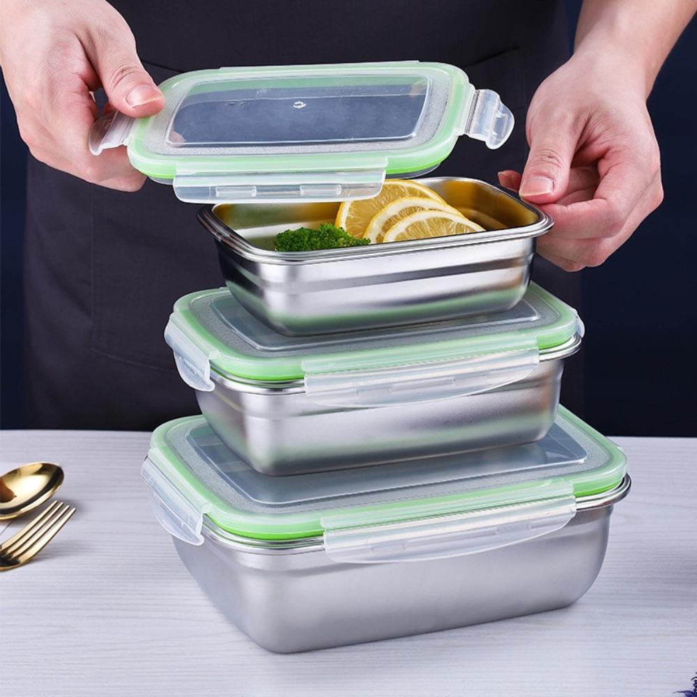 Stainless Steel Fresh-keeping Box Sealed Bento Box Refrigerator Freezer Storage Box  Camp Supplies
