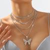 Överdrivet Flerskiktat Choker Fjäril Helt Strass Ljus Lyx Temperament Halsband Personlighet Lager-på-lager Retro Smycken