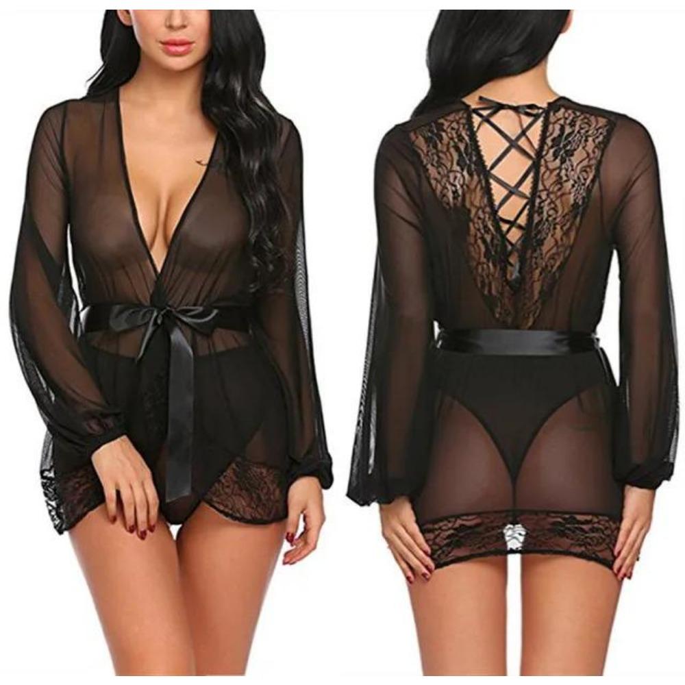 Sexy Lace Lingerie Erotic See Through Nightgown Pajamas Porno Babydoll Dress Underwear Women Flirting Clothes Sex Costume