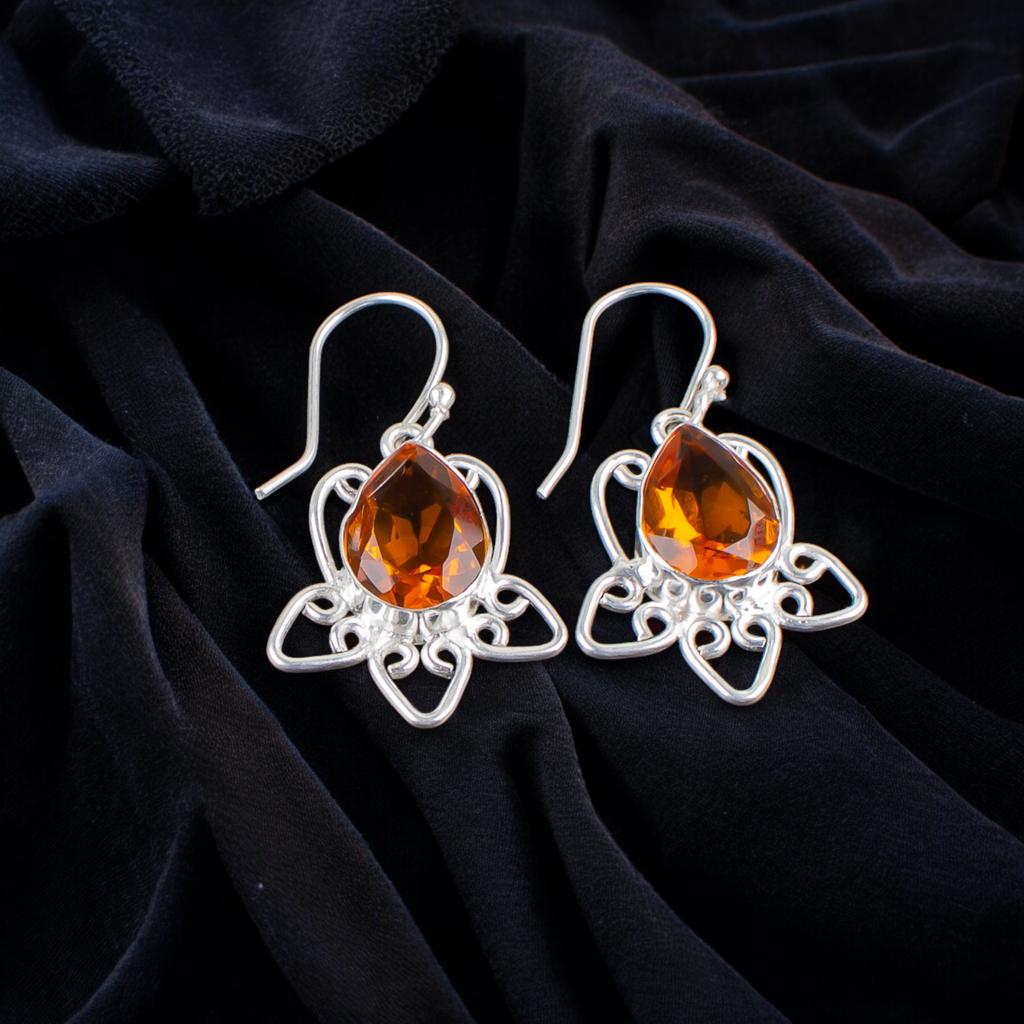Natural Citrine Gemstone 925 Sterling Silver Pretty Jewelry Women Earrings 1.70" EE-40-1