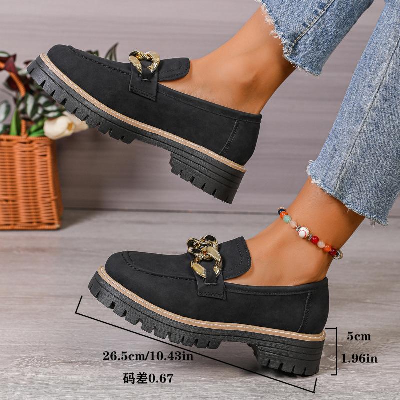 Large size women's autumn new metal chain decorative British style single shoes women