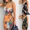Summer Dress Floral Leaves Print Skinny Female Spaghetti Strap Bohemian Beachwear for Beach