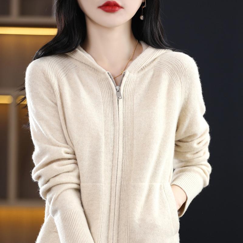 Herbst Damen Cardigan Pullover Jacke Koreanisch Locker Reißverschluss Mit Kapuze Lässig Kaschmir Gestrickte Cardigans Damen Pullover Mantel