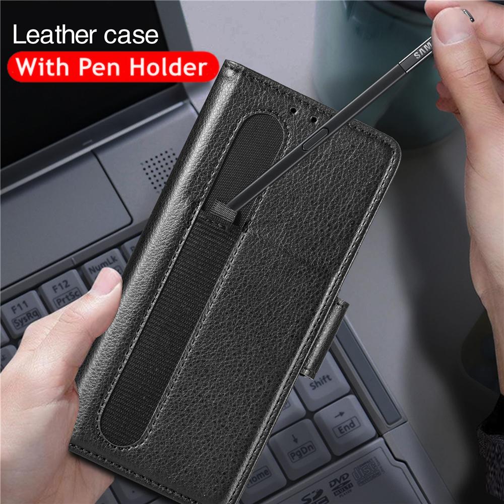 With Pen Holder Card Slot Wallet Leather Cover For Samsung Galaxy Z Fold 3 5G Case Shockproof Phone Cases Coque Fundas No Pen