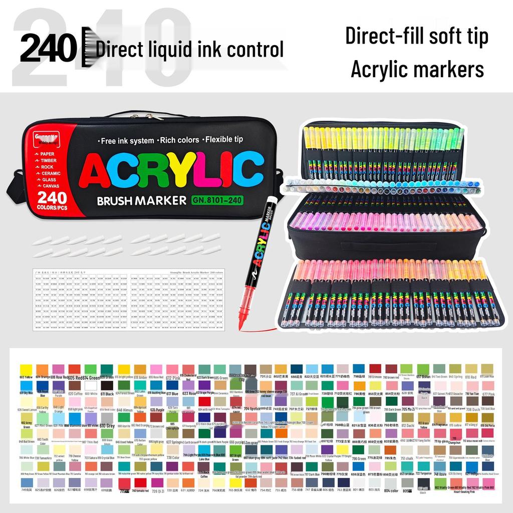Guangna 8101 Liquid Soft Tip Acrylic Marker - 288 Colors for DIY Graffiti and Body Painting
