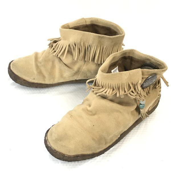 

Columbia Crepe Sole Suede Leather Short Boots US6 UK5.5 24cm Brown Desert Ankle Fringe(USED)