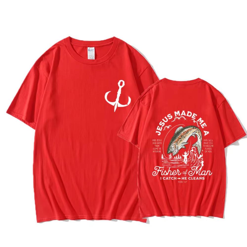 Christian Jesus Made Me A Fisher of Man Catch He Cleans Printed T-shirt Man's Casual Oversized T Shirts Tees