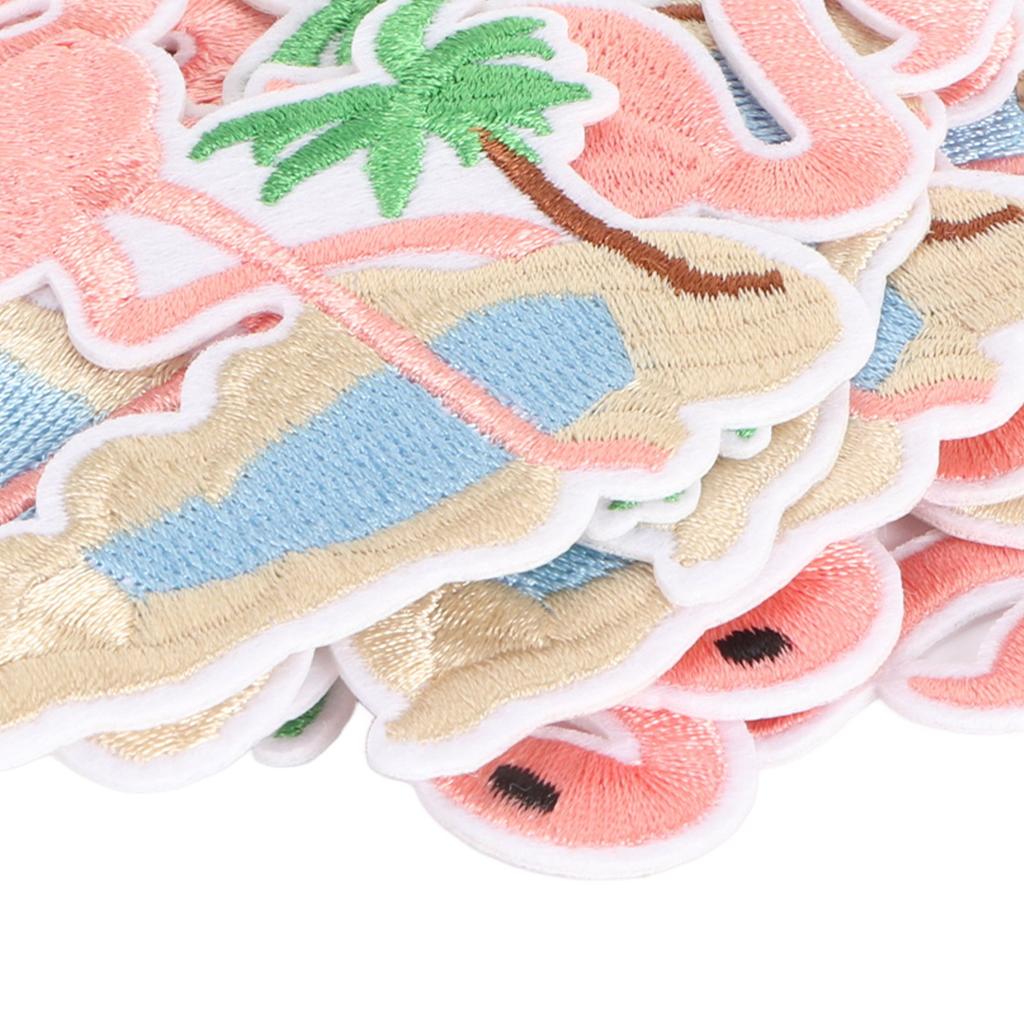 Cloth Patch Iron On Sew On Cute Flamingo Pattern Embroidered Clothing Appliques for Shirts Jackets Bag Pink 10pcs