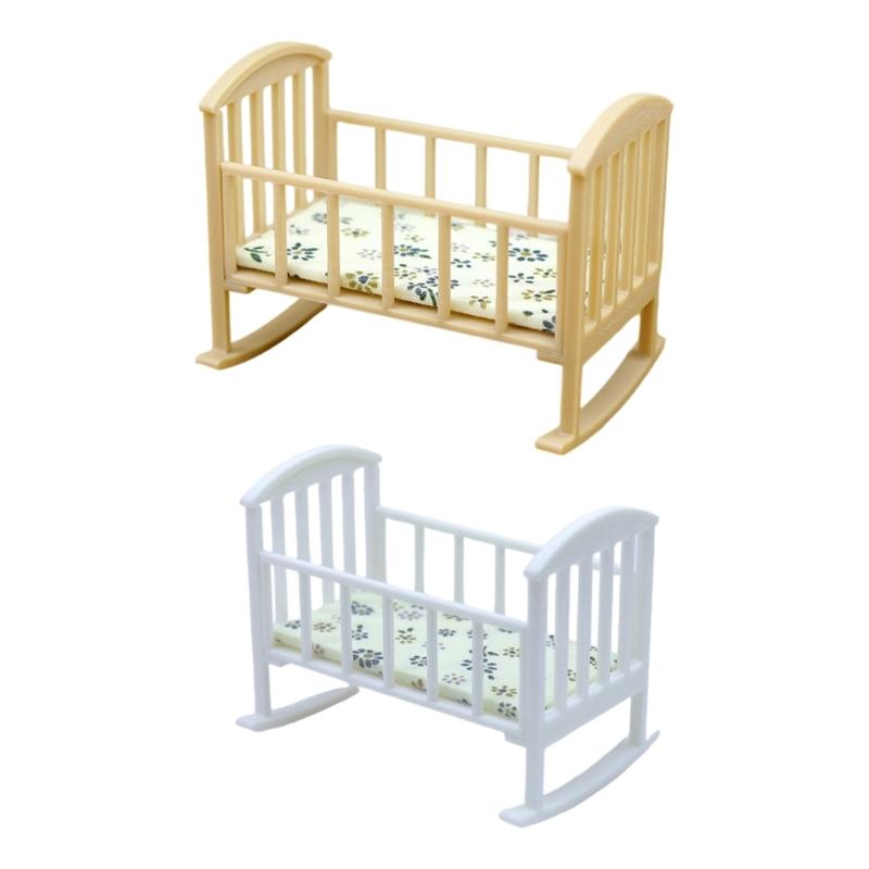 Baby Crib Miniature Small Bed for 1:12 Scale Dollhouses, Perfect for Role Play and Display Realistic Bassinet Furniture
