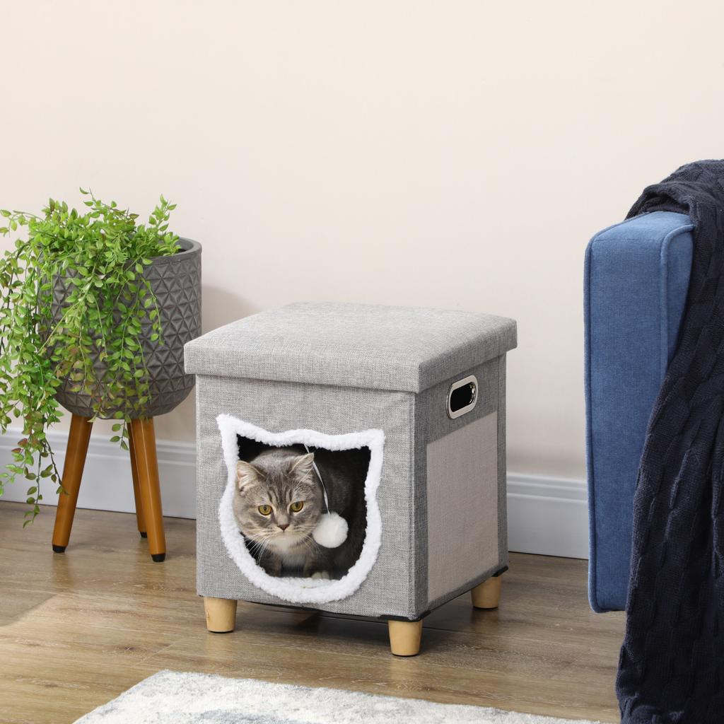 Cat Cave, Cat House, incl. Play Ball, Washable Cushion, 35.5 cm x 35.5 cm x 42.5 cm