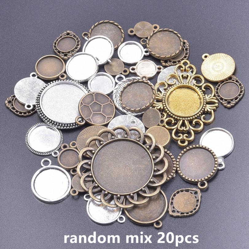 10/20/30pcs Mixed Vintage Alloy Round Blank Settings Base Pendant Metal Cabochon Charms For Jewelry Making Bulk Junk Cases Charm