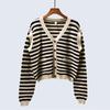 Same Style As Stars Design Sense Spring and Autumn Thick Knitted Stripes Drape Stitching Sleeves Cardigan V-neck Vest Vest Short