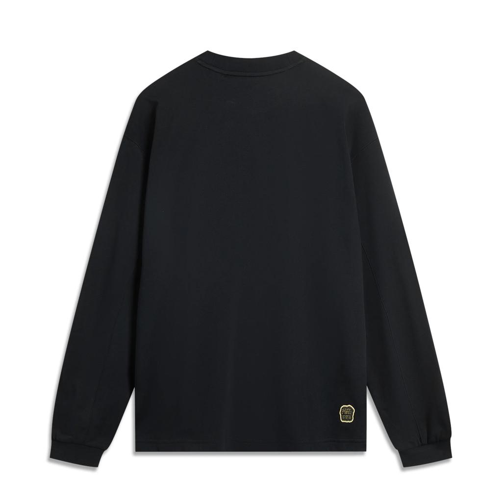 Li Ning Basketball Series Anti-Five Solid Color Round Neck Comfortable Breathable Versatile Casual Long Sleeve T-Shirt Men Tops Black AHSUE81-2