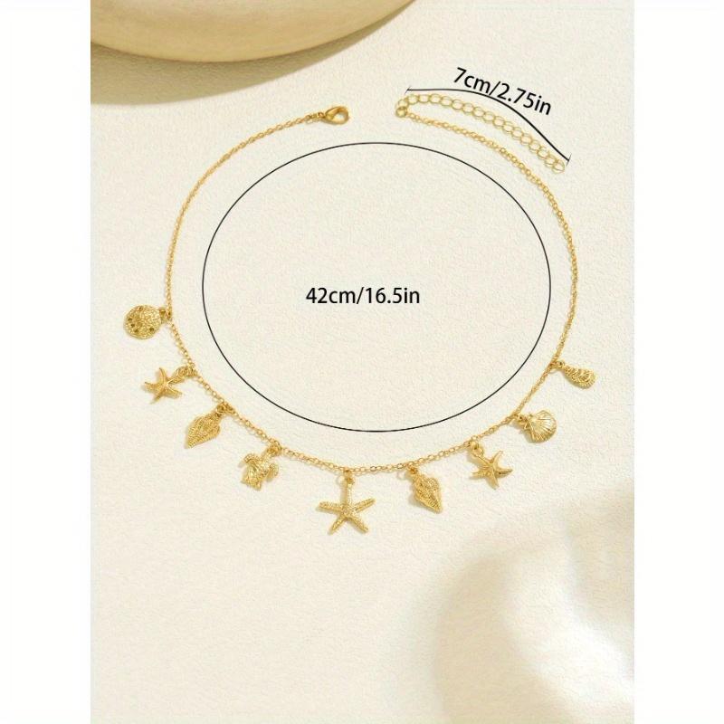 1pc Bohemian Style Random Starfish, Shell, Turtle Pendant Necklace, Suitable for Beach Vacation, Travel, Party, Dinner Wear