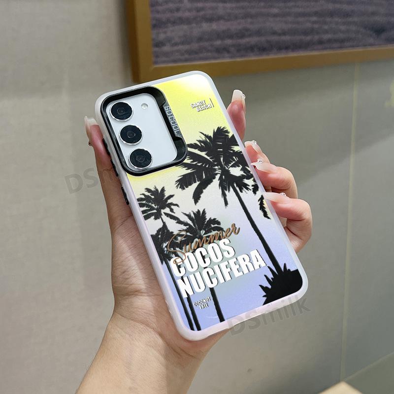 Samsung Colorful Laser Mobile Phone Case for S24Plus, S23, S22, S21 - Choose Aurora White or Coconut Tree Design.