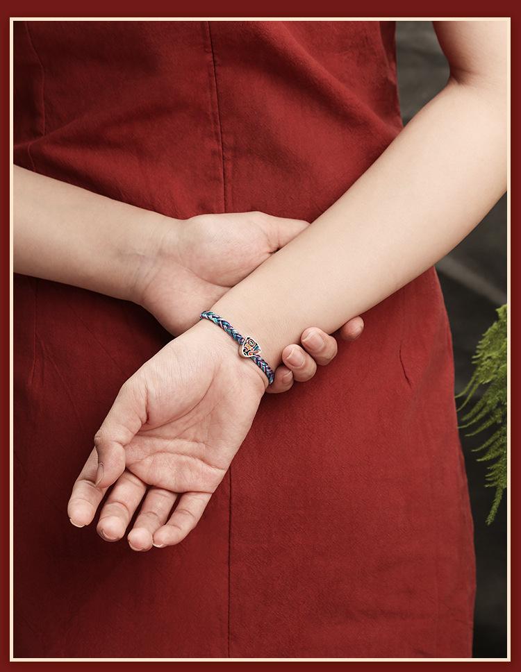 Drachenknoten S925 Silber Fu Glücksbringer Buntes Seil Armband - Frühlingsfest Geschenk für Studenten & Paare