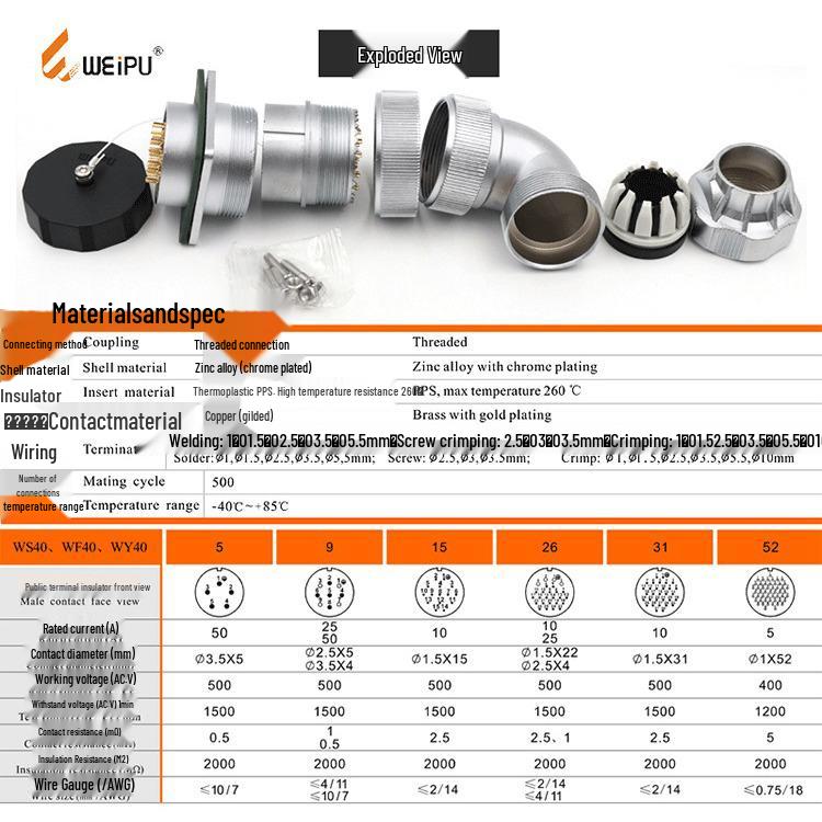 WEIPU WF40TUZ IP67 Waterproof Elbow Aviation Socket
