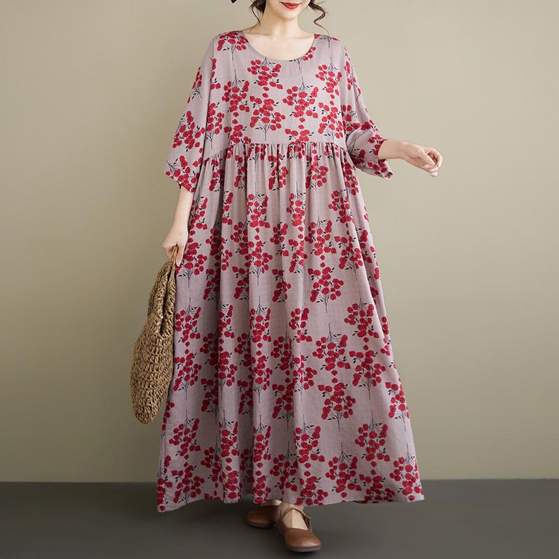 Kısa kollu Artı boyutu pamuklu vintage çiçekli yeni elbiseler kadınlar için gündelik gevşek uzun yaz