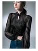 Retro European-Chinese Mesh Lantern Sleeve Blouse: Trendy Autumn Slim Fit