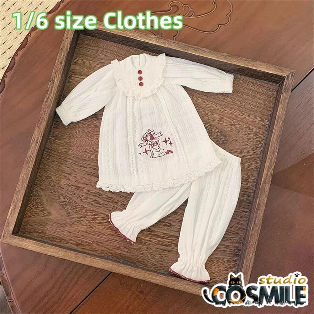 Japanese Lop-eared Rabbits Bunny Cute White Pajamas Hat Dress Skirt Costume 1/6 Size BJD Doll Accessories Doll's Clothes DJ Sep