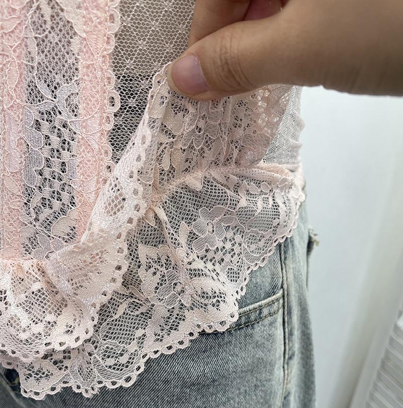 Sheer Lace Trim Camisole with Chest Pads and Slim-Fit Boning