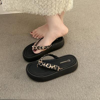 Thick-soled Flip-flops Women's Leopard Print Summer Wear Non-slip New Casual Versatile Seaside Beach Sandals Women