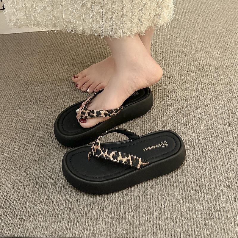 Infradito con suola alta donna stampa leopardata estive antiscivolo nuove casual versatili sandali da spiaggia mare donna