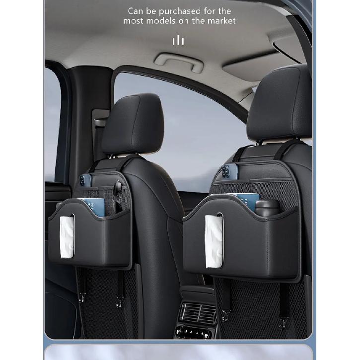 SEAMETAL PU Leather Car Seat Back Organizer Multi-functional Auto Seat Headrest Hanging Storage Bag With Tissue Box Drink Holder
