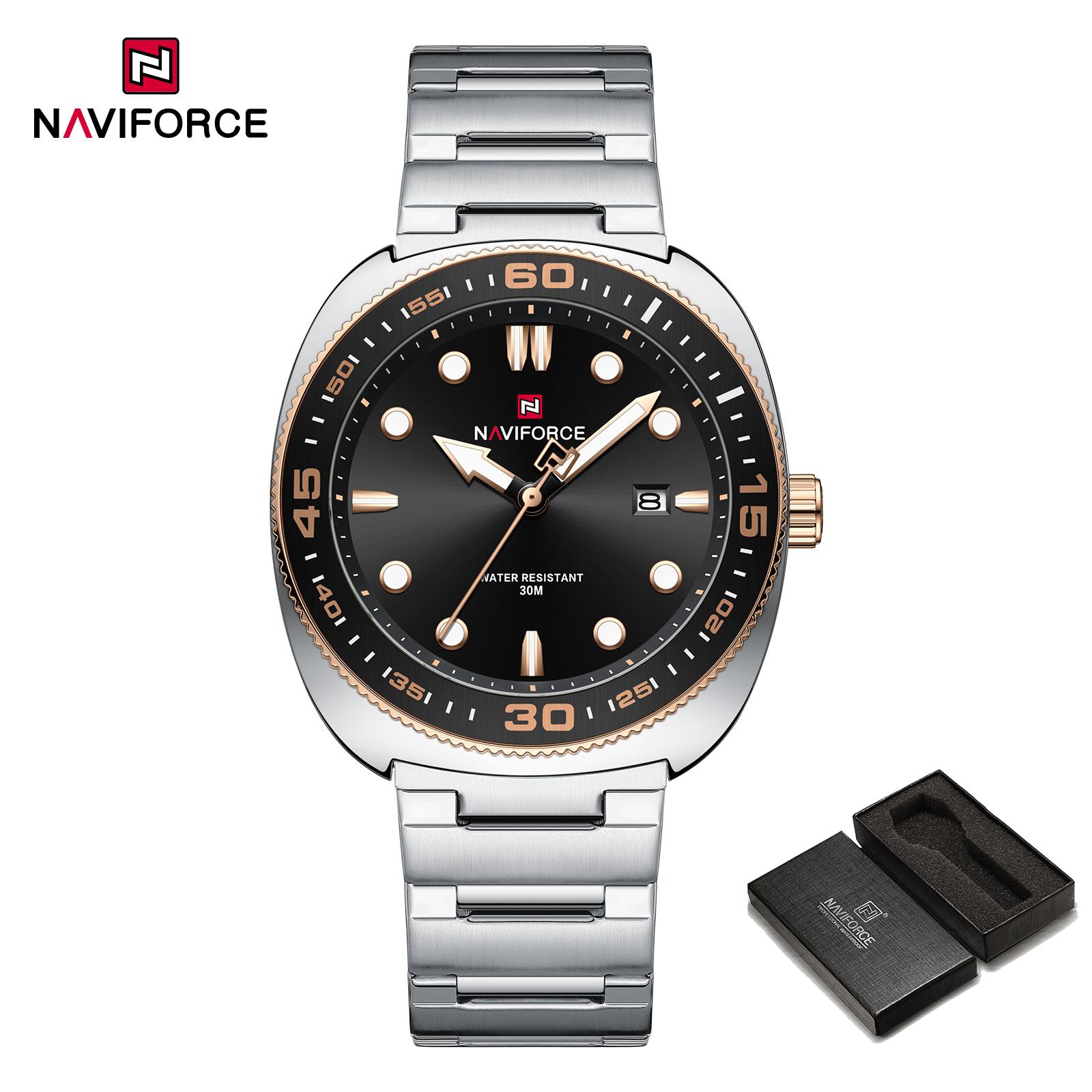 

NAVIFORCE Men s Watch Quartz Calendar Luminous Pointer Stainless Steel Strap Waterproof Fashion Casual Watch NF9250 рожевий колір золота/срібний