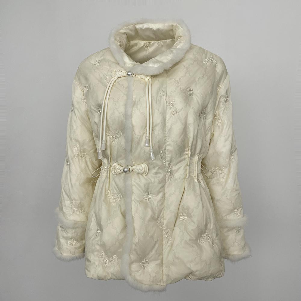

OFTBUY 2024 зимняя куртка женская натуральная шуба из натурального норкового меха с вышивкой белая куртка на утином пуху женская короткая верхняя одежда уличная одежда M белый