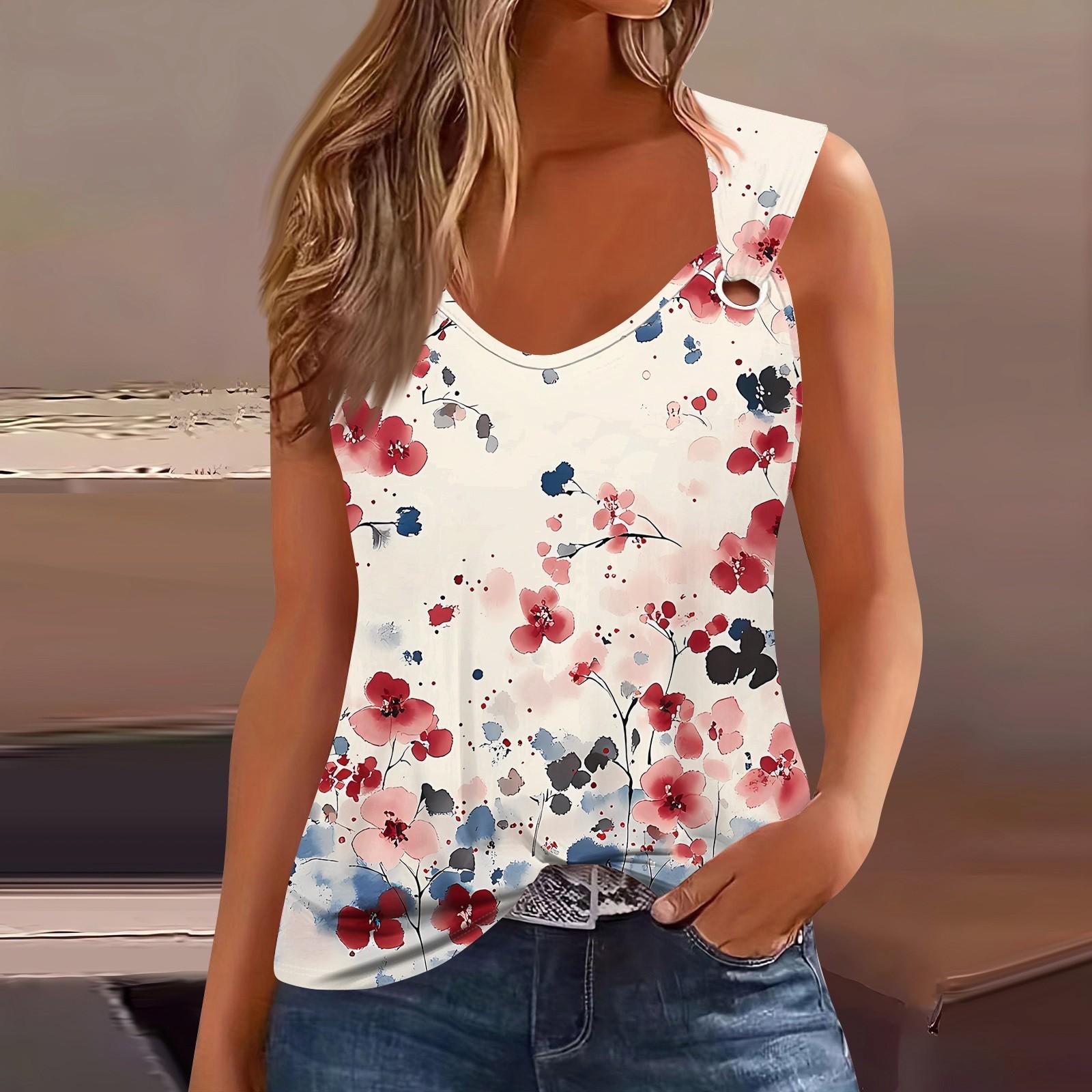 

Женская майка с V-образным вырезом, базовая, с принтом, повседневная, струящаяся, без рукавов, с глубокими боковыми вырезами для женщин XXL красный