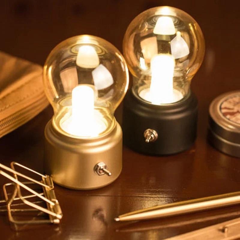 Creative Vintage Light Bulb Night Light for Bedroom Decoration; LED Mood Light for Student Dorm USB Charging Bedside Table Lamp