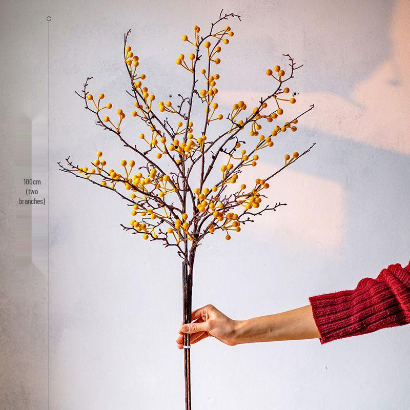 7-Head Persimmon Branch Ikebana Ornament: Artificial Ruyi Persimmon for Living Room or Dried Flower Display