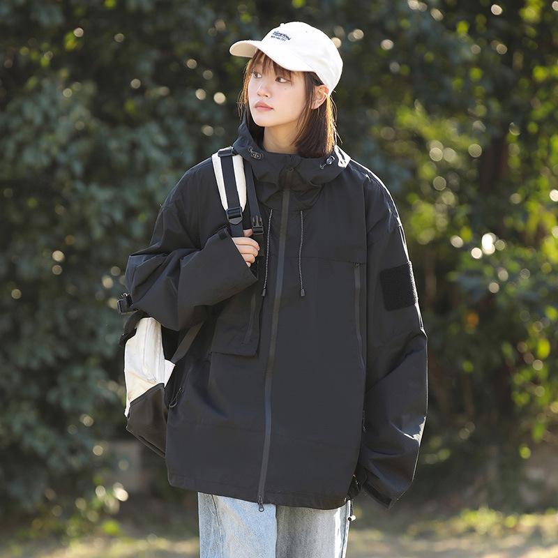 

Осенняя новая свободная мужская куртка, водонепроницаемая куртка для активного отдыха, мужская функциональная ветрозащитная куртка M чёрный